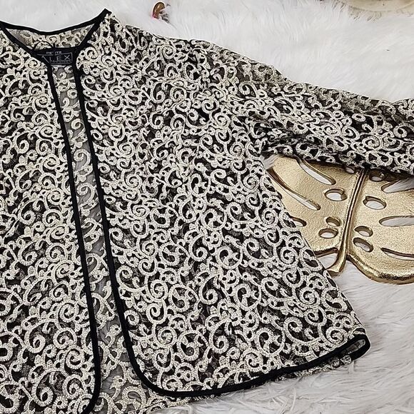Alex Evenings Jackets & Blazers - Alex Evenings Dressy embroidered Gold Shimmer Glam Open Jacket Holiday